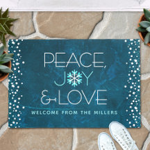 Peace Joy Love Blue Holiday Bold Modern Snowflake