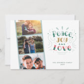 Peace Joy Love Drie Fotoserie Kerstmis Feestdagenkaart (Voorkant)