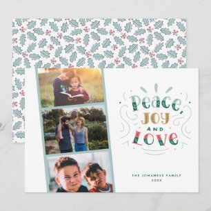 Peace Joy Love Drie Fotoserie Kerstmis Feestdagenkaart