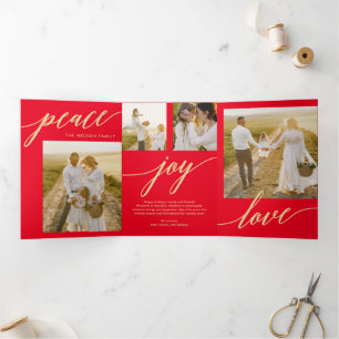 Peace Joy Love EDITABLE COLOR Trifold Holiday Kaar Drieluik Uitnodiging