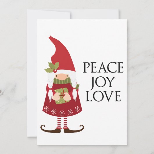 Peace Joy Love Girl Gnome  Feestdagenkaart (Voorkant)