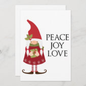 Peace Joy Love Girl Gnome  Feestdagenkaart (Voorkant / Achterkant)