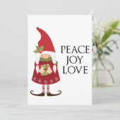 Peace Joy Love Girl Gnome  Feestdagenkaart (Staand voorkant)