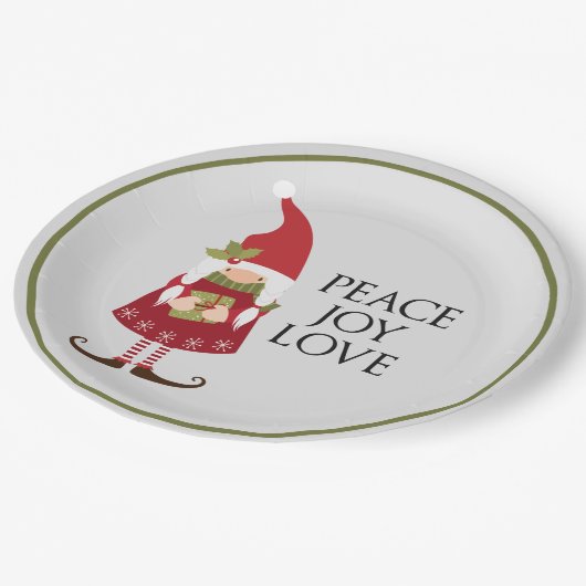 Peace Joy Love Girl Gnome Holiday Papieren Bordje (Gekanteld)