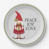 Peace Joy Love Girl Gnome Holiday Papieren Bordje (Voorkant)