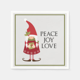 Peace Joy Love Girl Gnome Holiday Servet