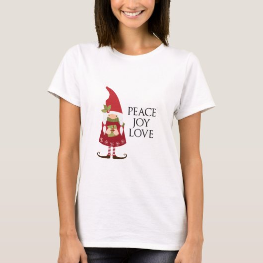 Peace Joy Love Girl Gnome Holiday T-shirt (Voorkant)