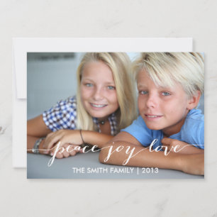 Peace, Joy, Love Holiday-fotokaart Blauw Feestdagenkaart