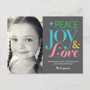 Peace Joy & Love Holiday Photo Card Briefkaart