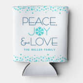 Peace Joy Love Holiday Wit Blauw Sneeuwvlok Naam Blikjeskoeler (Voorkant)