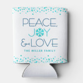 Peace Joy Love Holiday Wit Blauw Sneeuwvlok Naam Blikjeskoeler (Achterkant)
