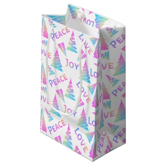Peace Joy Love kerstboom Small Gift Bag Klein Cadeauzakje (Voorkant Gekanteld)