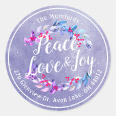 Peace Joy Love Kerstfeest Happy Nieuwjaar Ronde Sticker (Voorkant)