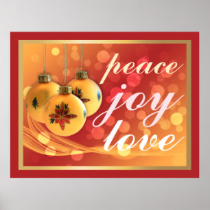 Peace Joy Love Kerstmis Blessings Festive Gold Poster
