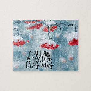 Peace Joy Love kerstrode bessen & sneeuw Legpuzzel