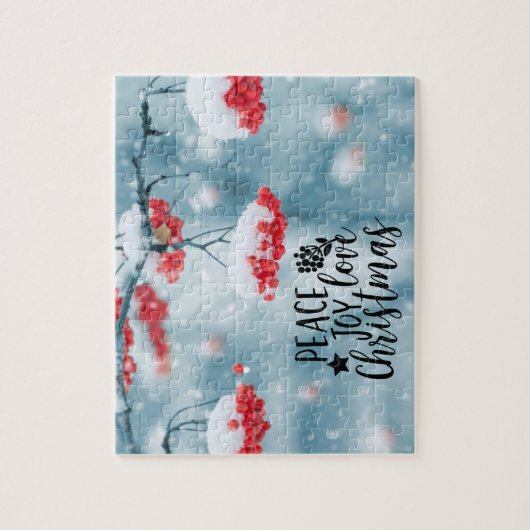 Peace Joy Love kerstrode bessen & sneeuw Legpuzzel (Verticaal)