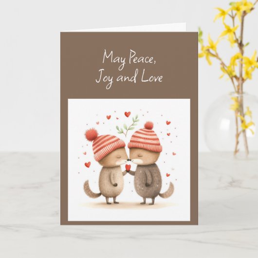 Peace Joy Love Kerstwensen Kaart (Gele Bloem)