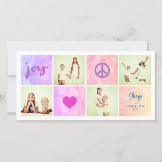 Peace Joy Love Kleurrijke Pleinen Stijlvol 4 Foto Feestdagenkaart (Voorkant)