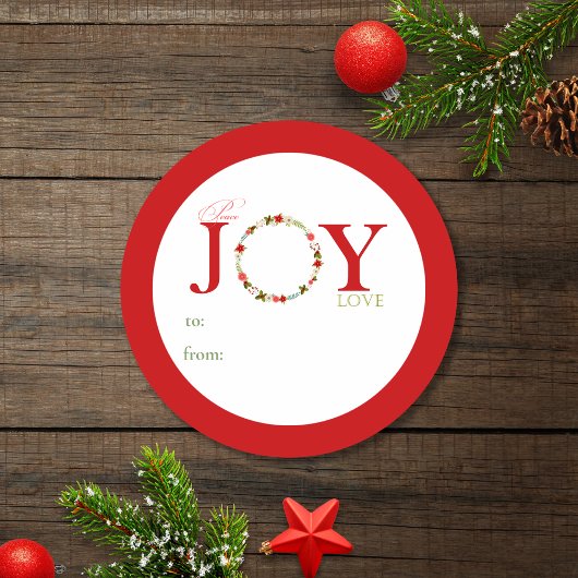 Peace Joy Love krans kerstcadeau Label