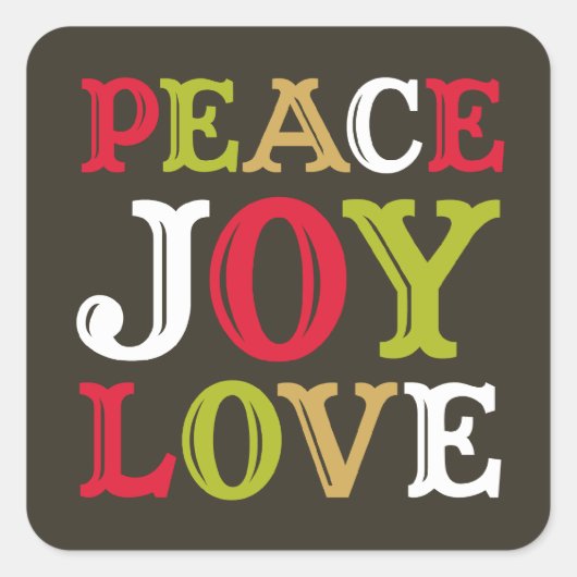 PEACE JOY LOVE-label voor blokletters Vierkante Sticker (Voorkant)