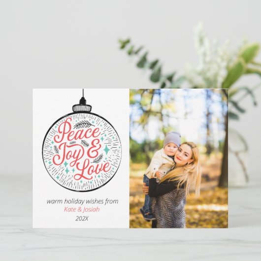 Peace, Joy & Love Photo Holiday Briefkaart (Staand voorkant)