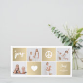 Peace Joy Love Shiny Gold Squares Stijlvol 4 Foto Feestdagenkaart (Staand voorkant)