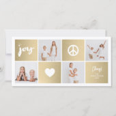 Peace Joy Love Shiny Gold Squares Stijlvol 4 Foto Feestdagenkaart (Voorkant)