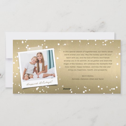 Peace Joy Love Shiny Gold Squares Stijlvol 4 Foto Feestdagenkaart (Achterkant)