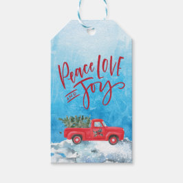 Peace Joy Love Snow Red Truck Cadeaulabel