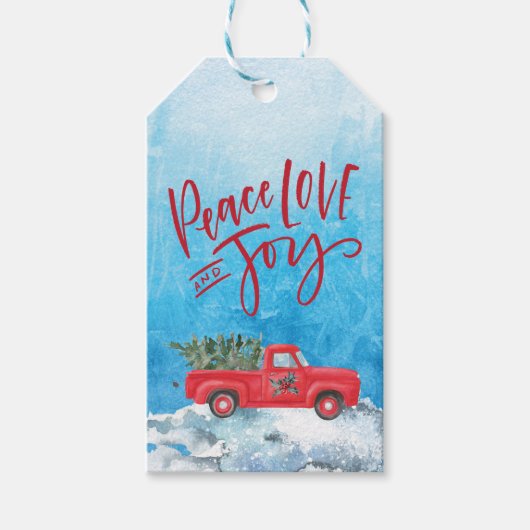 Peace Joy Love Snow Red Truck Cadeaulabel (Voorkant)