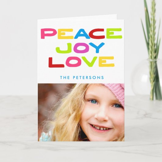 Peace Joy Love Trendy Vakantiefoto Kerstmis Feestdagen Kaart (Voorkant)