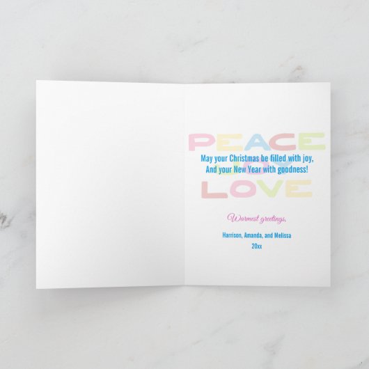 Peace Joy Love Trendy Vakantiefoto Kerstmis Feestdagen Kaart (Binnen)