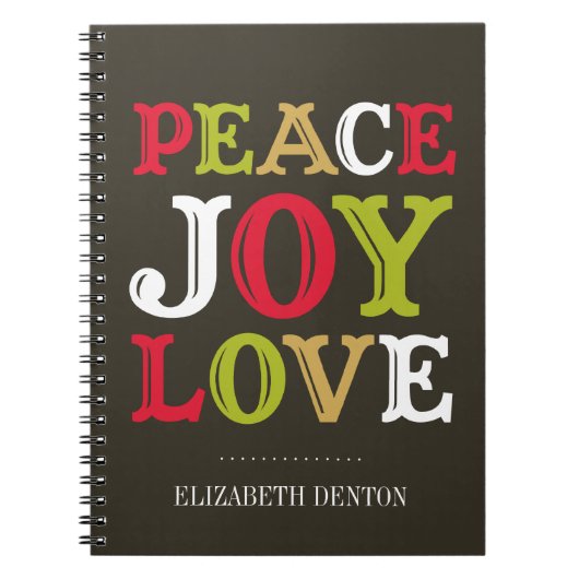 PEACE JOY LOVE typografie vaktijdschrift Notitieboek (Voorkant)