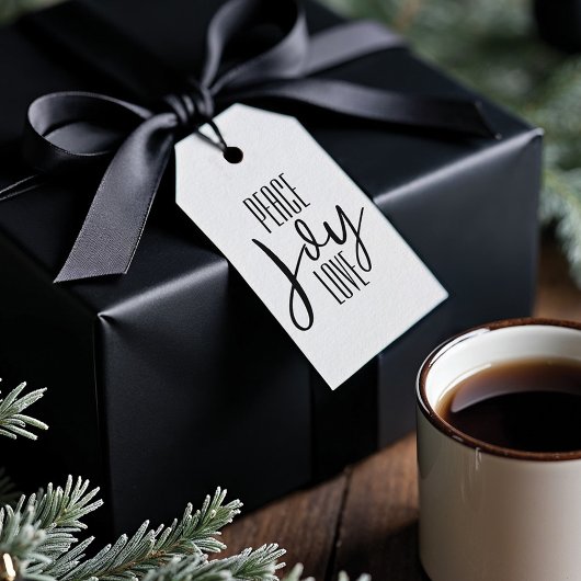 Peace Joy Love | vakantie met zwart-wit streep Cadeaulabel