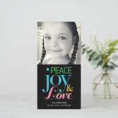 Peace Joy & Love-vakantiefotokaart Feestdagenkaart (Staand voorkant)