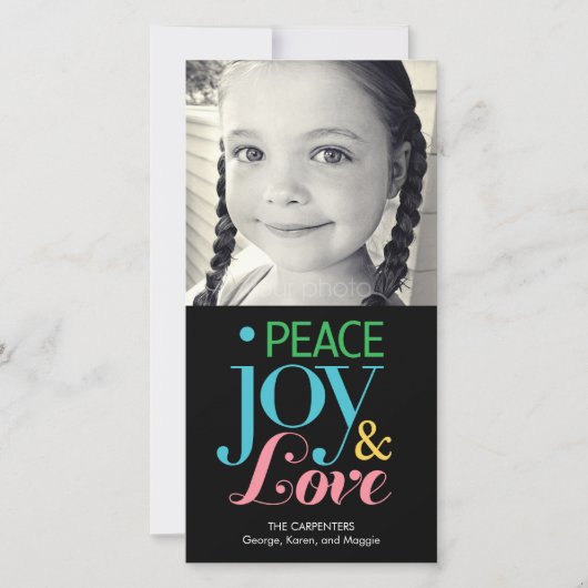 Peace Joy & Love-vakantiefotokaart Feestdagenkaart (Voorkant)