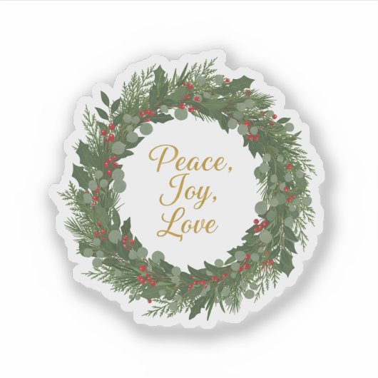 Peace Joy Love Wreath Classic Christmas Message Sticker (Voorkant)