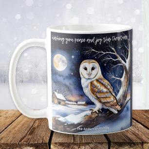 Peace Joy Merry Christmas Snow Waterverf Barn Owl Koffiemok