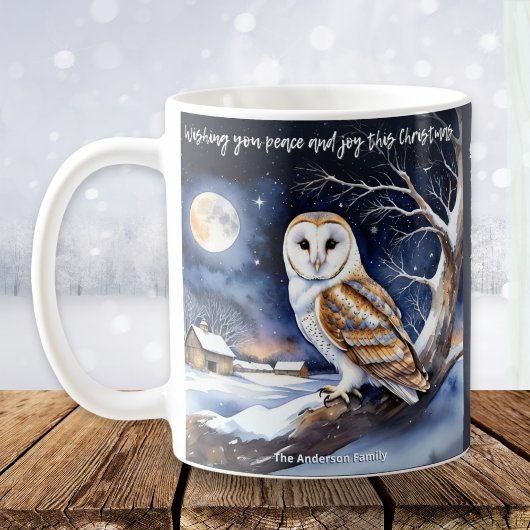 Peace Joy Merry Christmas Snow Waterverf Barn Owl Koffiemok
