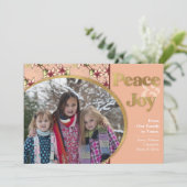 Peace & Joy: Pink Gold Glitter Kerstmis Feestdagenkaart (Staand voorkant)