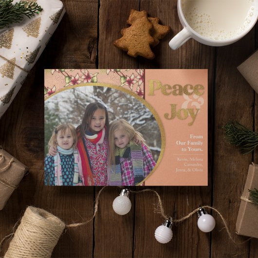 Peace & Joy: Pink Gold Glitter Kerstmis Feestdagenkaart