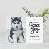 Peace, Joy & Puppy Kusjes, 2 foto's Custom Feestdagenkaart (Staand voorkant)