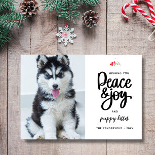 Peace, Joy & Puppy Kusjes, 2 foto's Custom Feestdagenkaart