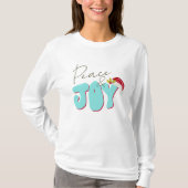 Peace Joy Retro 80's Font Santa Hat Aqua Red Schat T-shirt (Voorkant)