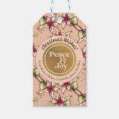 Peace & Joy, roze en gouden glitter kerst Cadeaulabel (Voorkant)