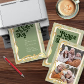 Peace & Joy Sage Green en Gold 2-fotokaart Feestdagenkaart