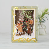 Peace & Joy Sage Groen en Goud Folie Feestdagenkaart (Staand Voorkant)