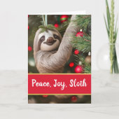 Peace Joy Sloth Kerstboom Ornament Feestdagen Kaart (Voorkant)