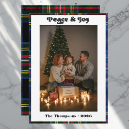 Peace & Joy Tartan Plaid Familie Kerstfoto Feestdagenkaart