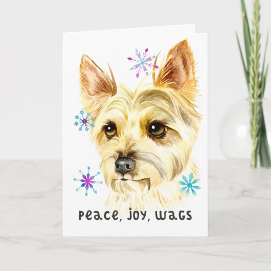 Peace Joy Wags Christmas Yorkshire Terriër hond Feestdagen Kaart (Voorkant)